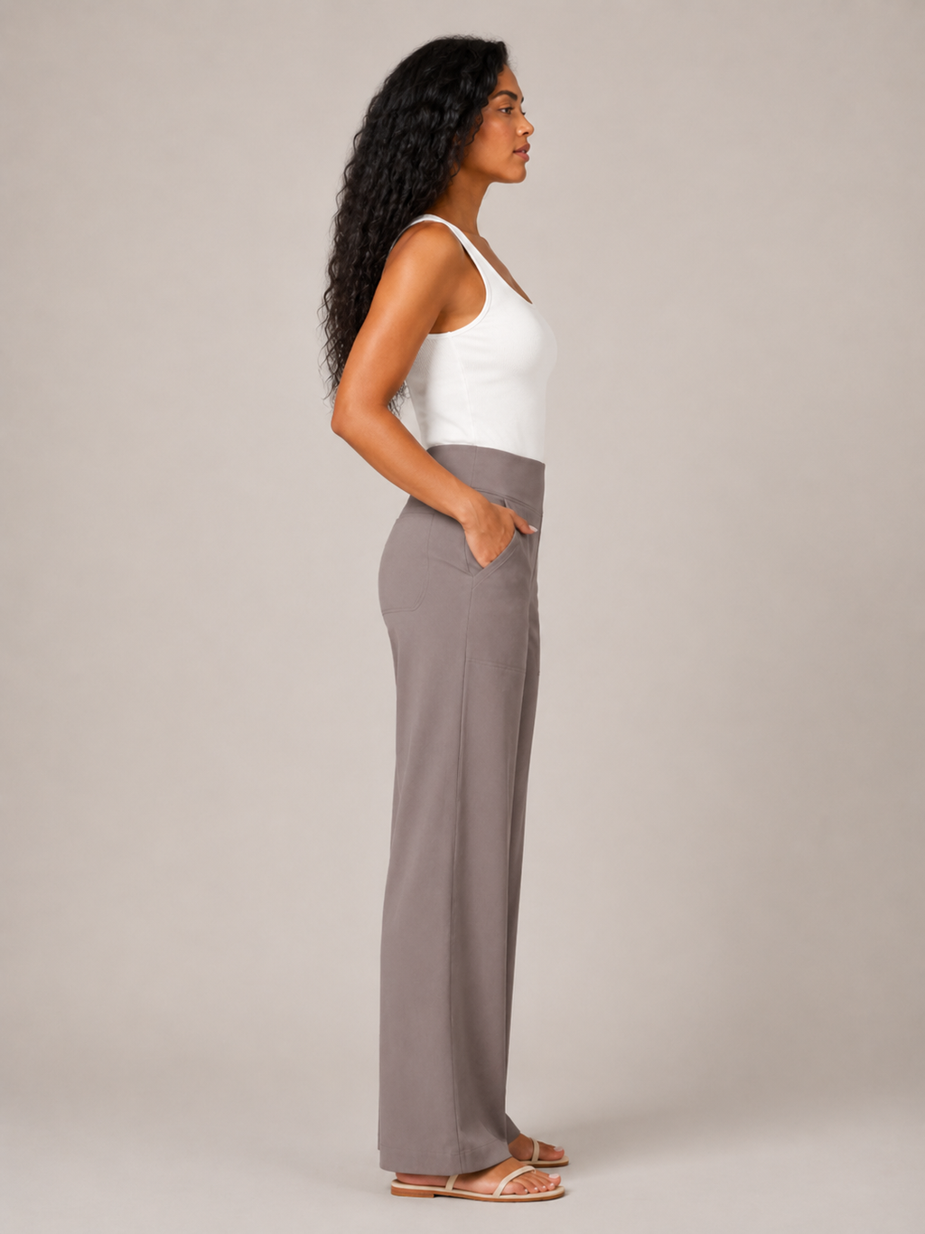 Thalora - Pantalon pour dames taille haute à jambes droites