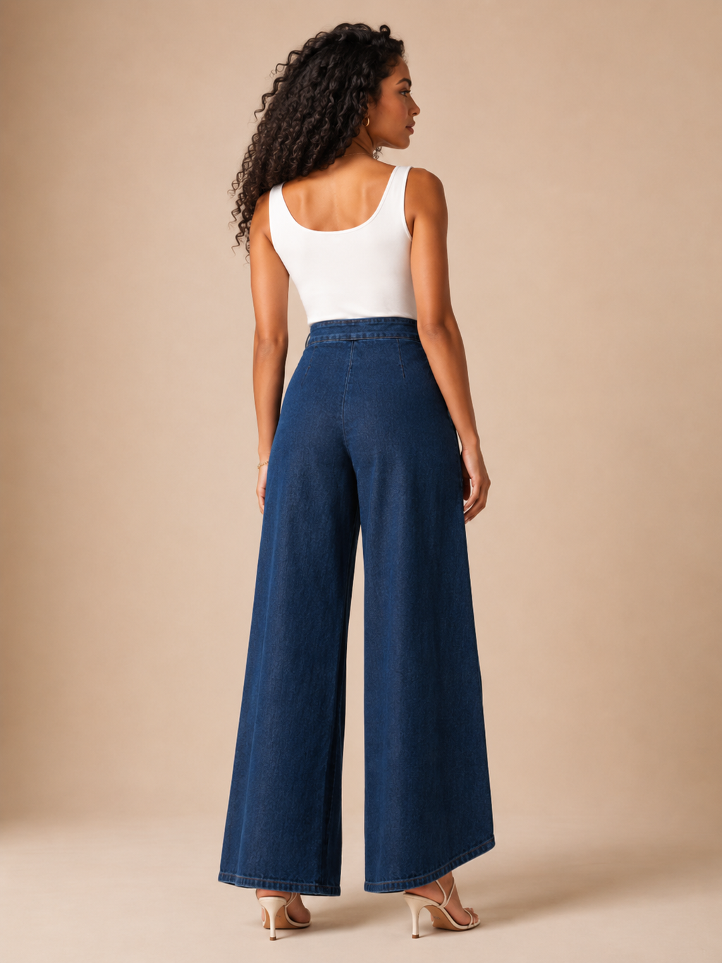 Taneira - Pantalon palazzo pour femmes avec drapé asymétrique et détails de boutons
