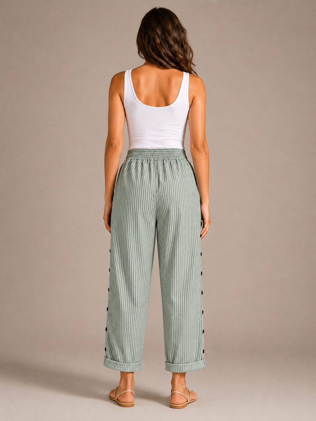 Tirena - Pantalon rayé pour femmes avec taille élastique et boutons sur les côtés