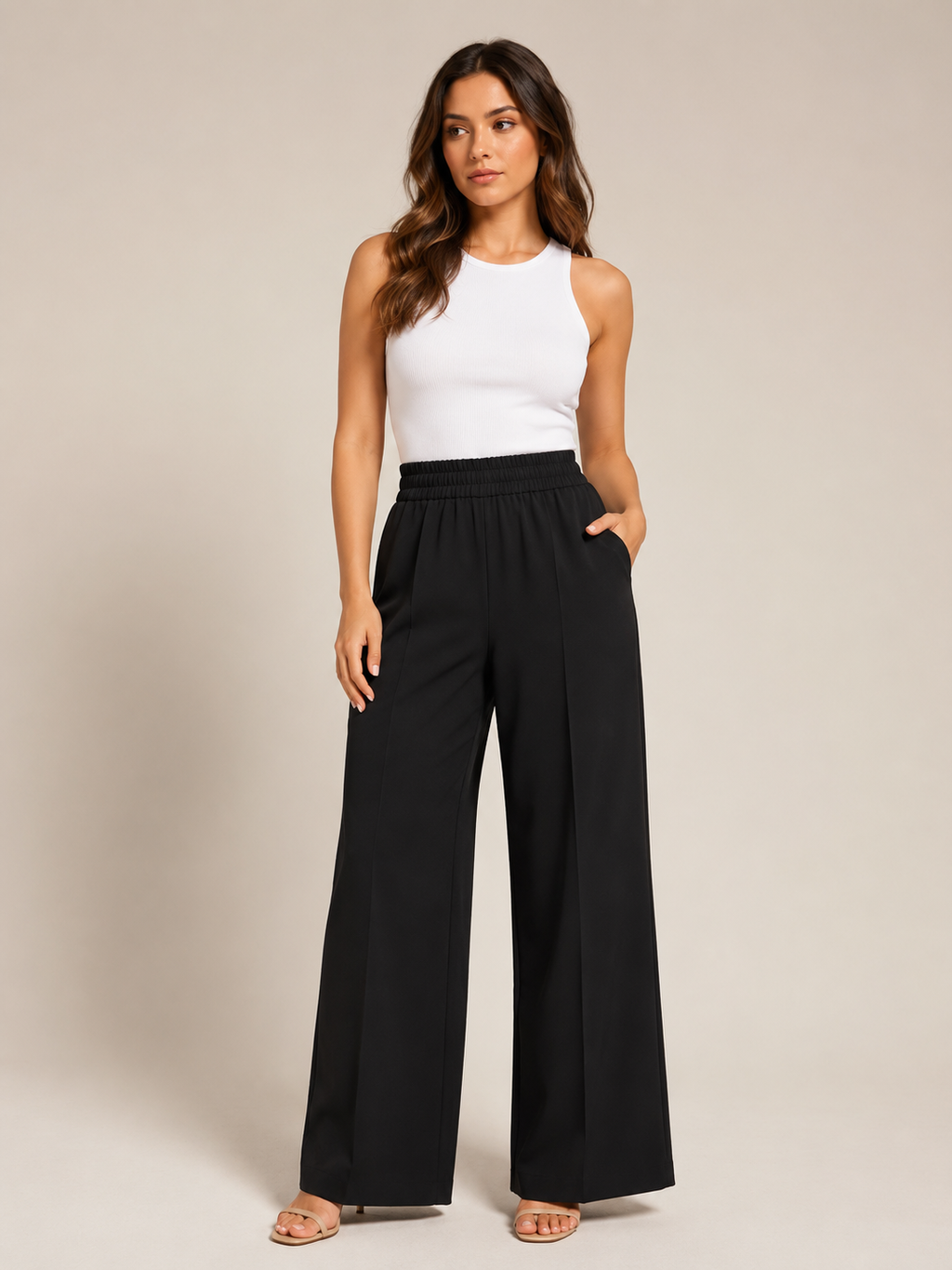 Tocara - Pantalon palazzo pour dames à taille haute et plis marqués