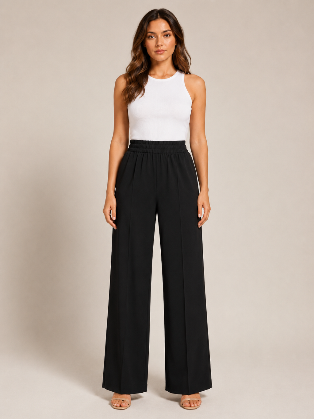 Tocara - Pantalon palazzo pour dames à taille haute et plis marqués