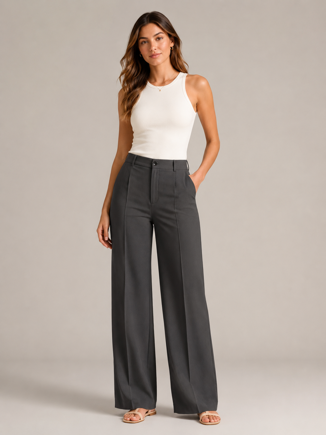 Tocara - Pantalon palazzo pour dames à taille haute et plis marqués