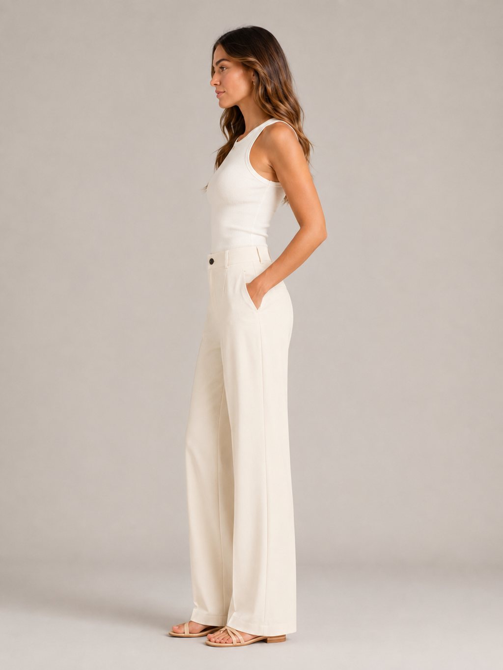 Tocara - Pantalon palazzo pour dames à taille haute et plis marqués