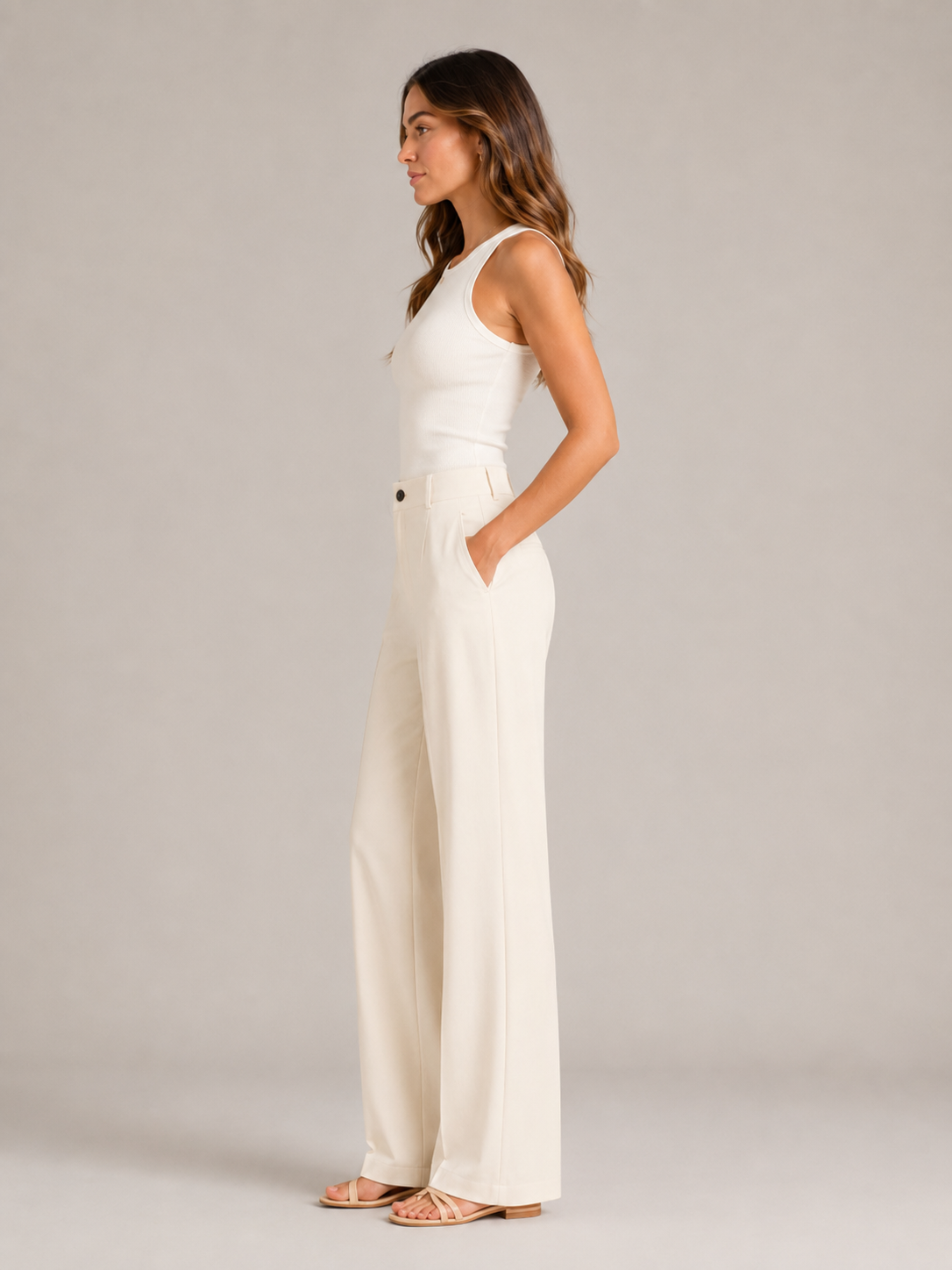 Tocara - Pantalon palazzo pour dames à taille haute et plis marqués