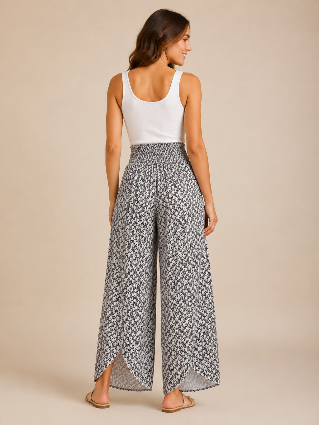 Tamesha - Pantalon palazzo pour femmes avec imprimé graphique et taille haute