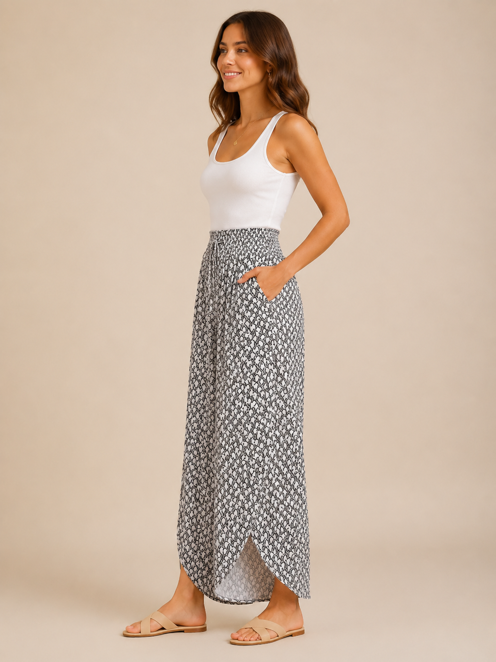 Tamesha - Pantalon palazzo pour femmes avec imprimé graphique et taille haute