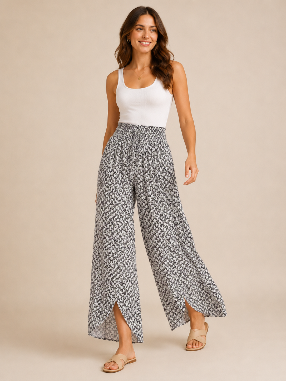 Tamesha - Pantalon palazzo pour femmes avec imprimé graphique et taille haute