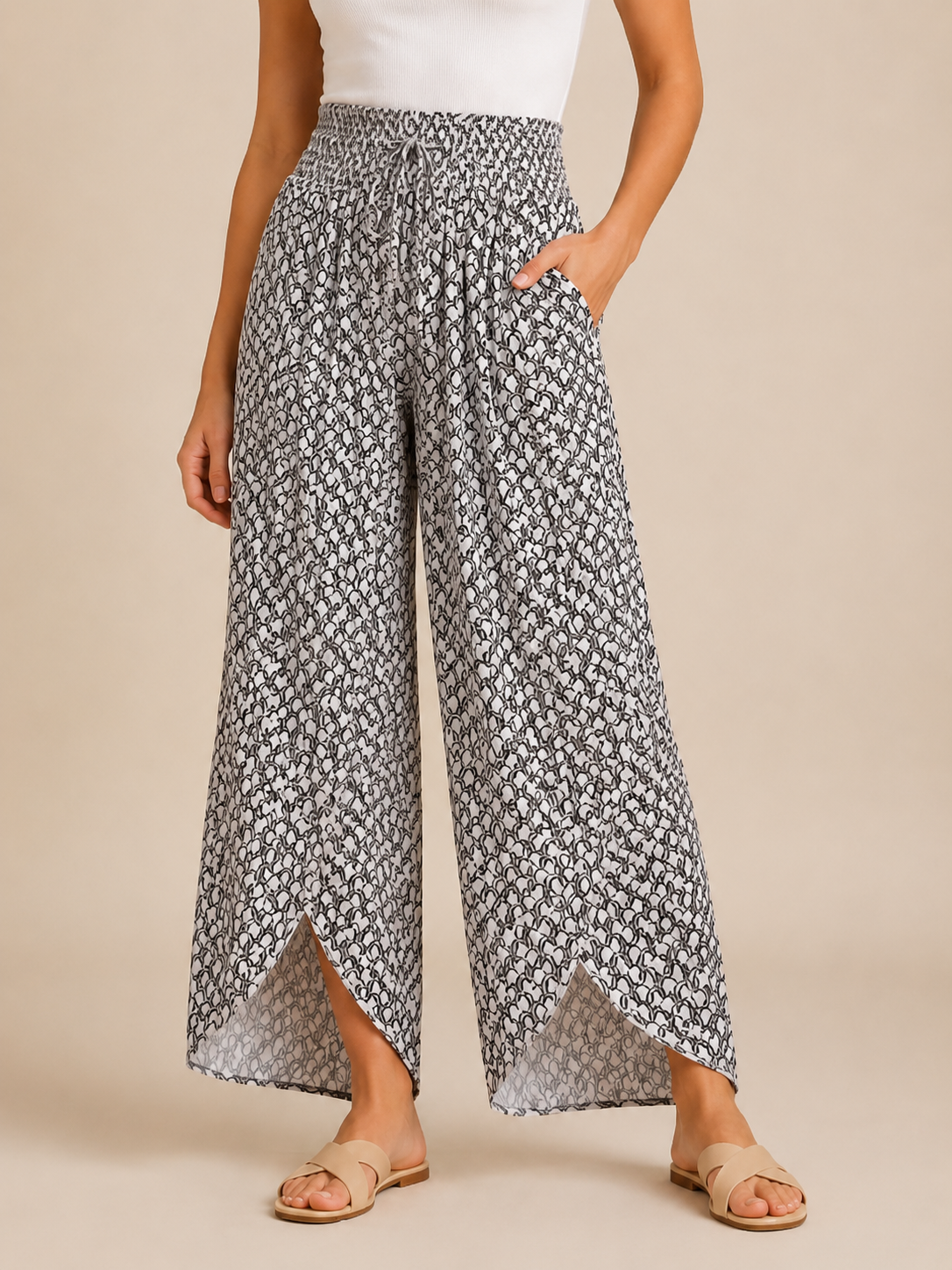 Tamesha - Pantalon palazzo pour femmes avec imprimé graphique et taille haute