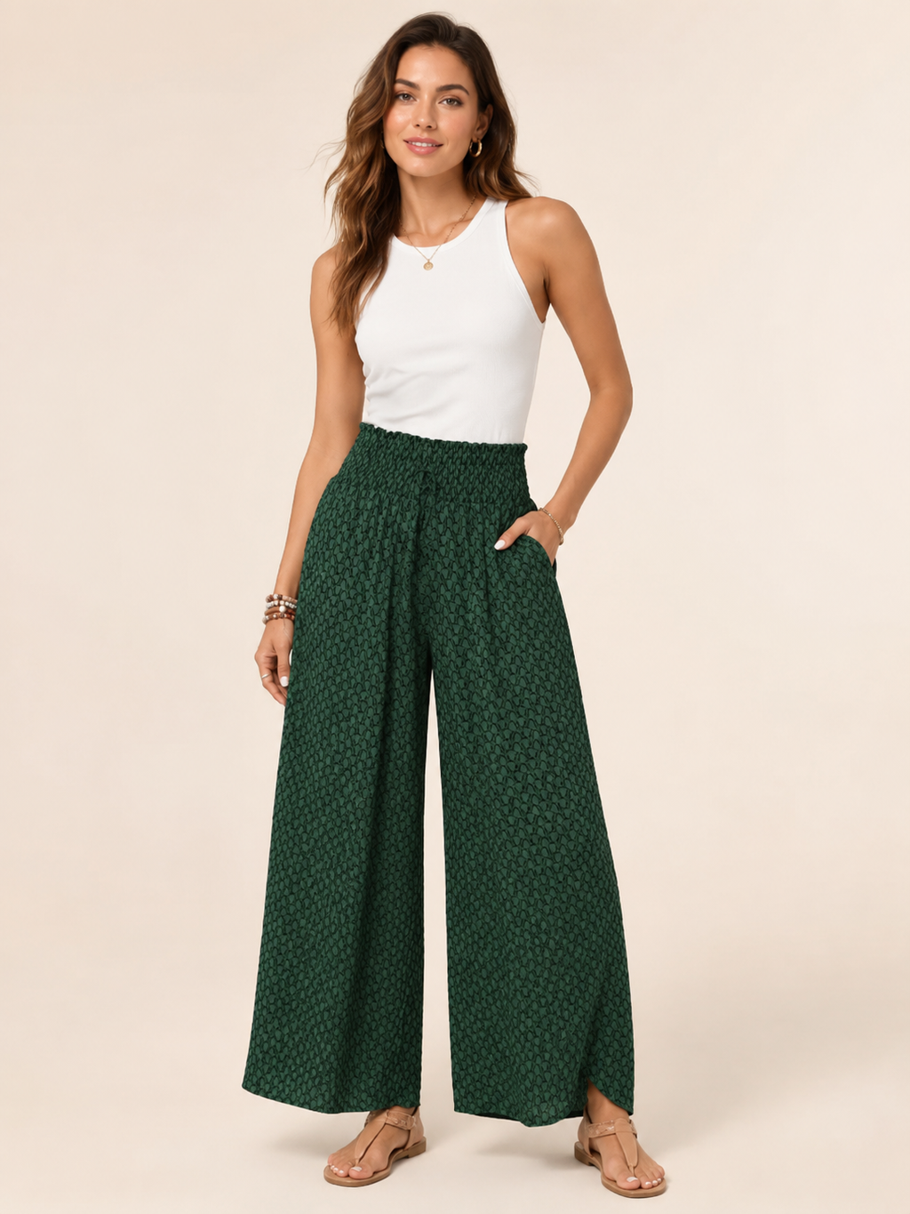 Tamesha - Pantalon palazzo pour femmes avec imprimé graphique et taille haute