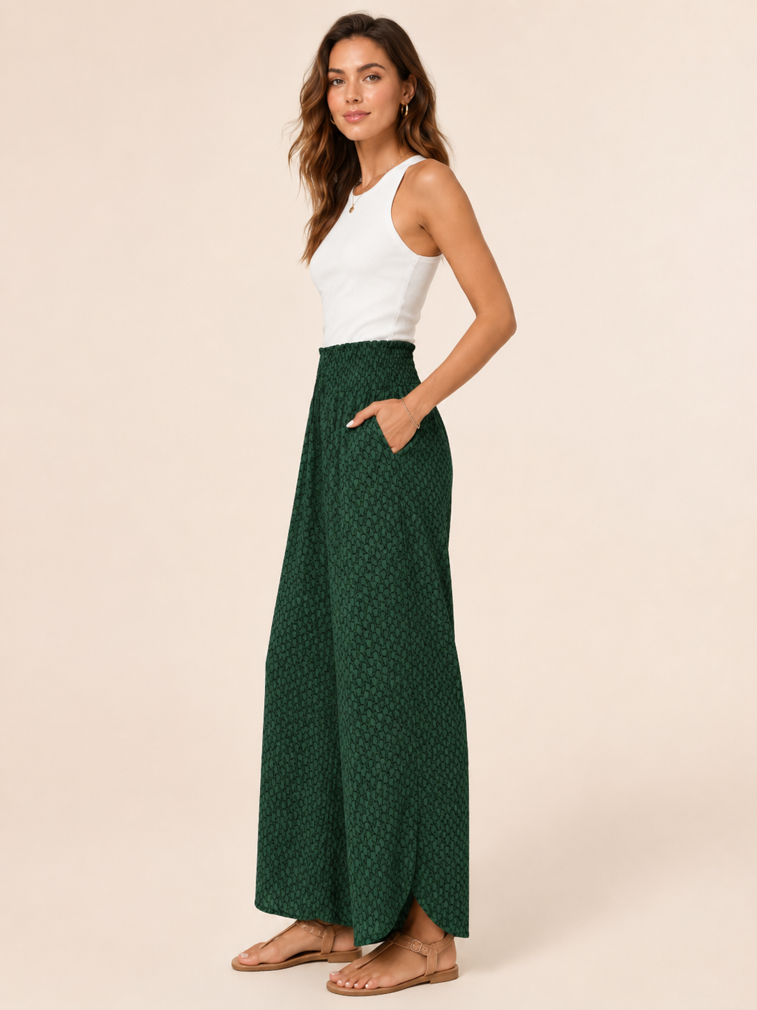 Tamesha - Pantalon palazzo pour femmes avec imprimé graphique et taille haute