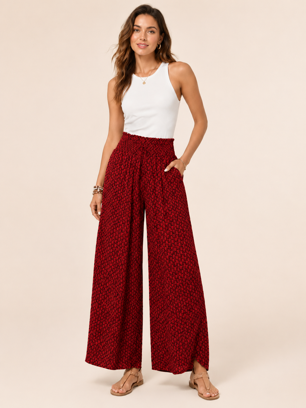 Tamesha - Pantalon palazzo pour femmes avec imprimé graphique et taille haute