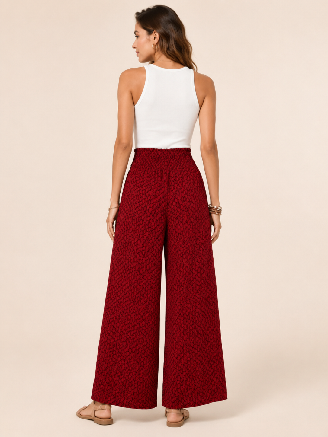 Tamesha - Pantalon palazzo pour femmes avec imprimé graphique et taille haute