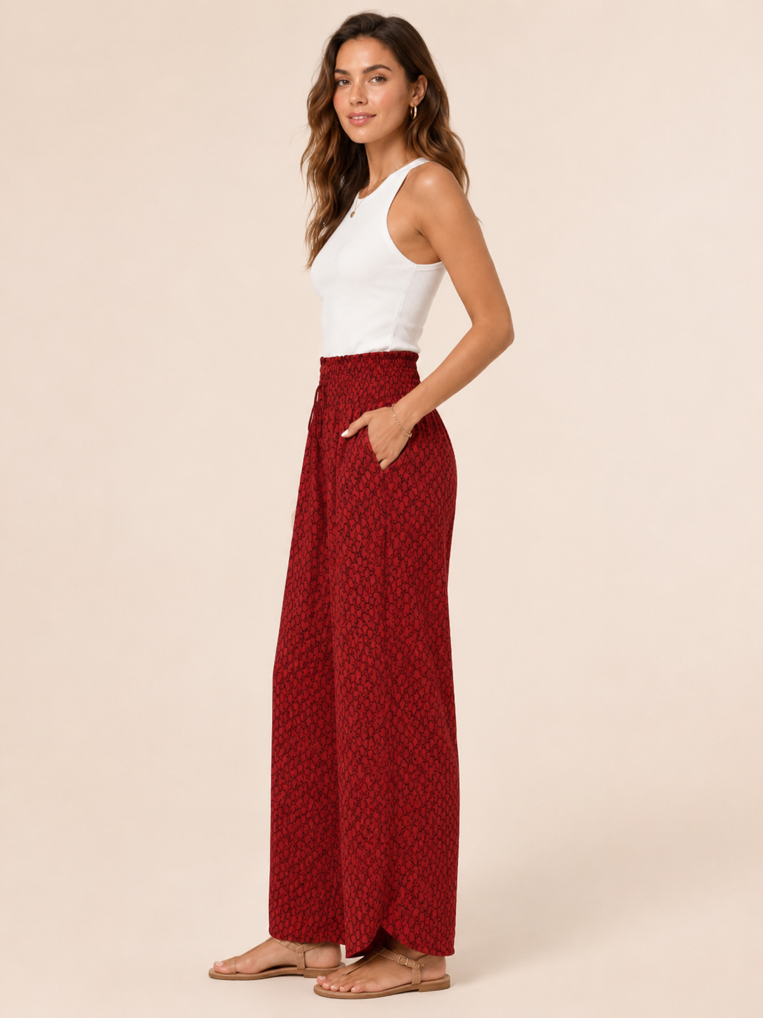 Tamesha - Pantalon palazzo pour femmes avec imprimé graphique et taille haute