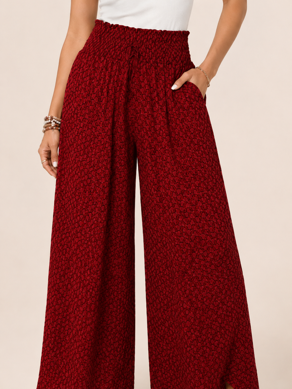 Tamesha - Pantalon palazzo pour femmes avec imprimé graphique et taille haute