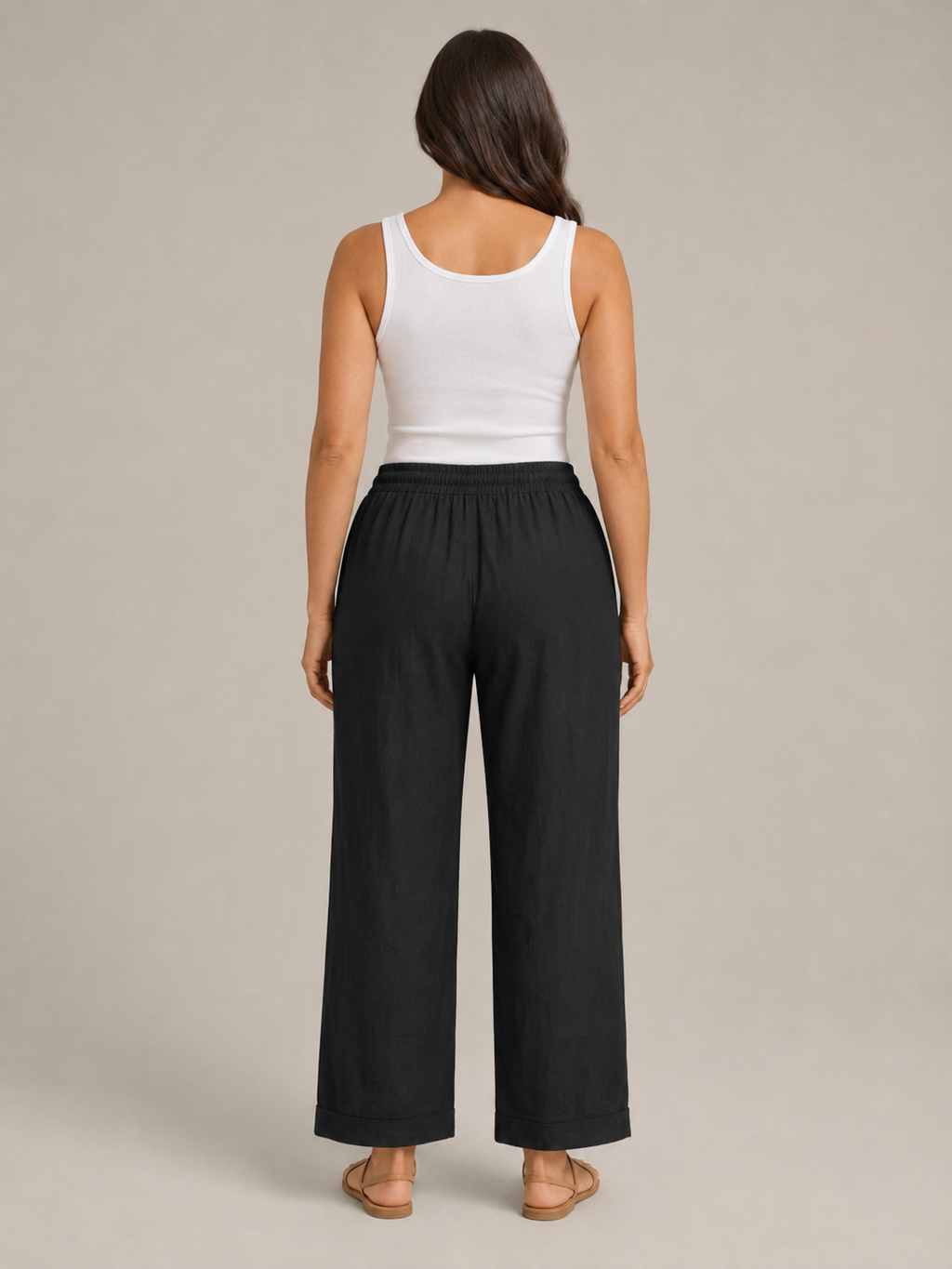 Terenza - Pantalon en mélange coton-lin pour femmes avec taille élastique et poches