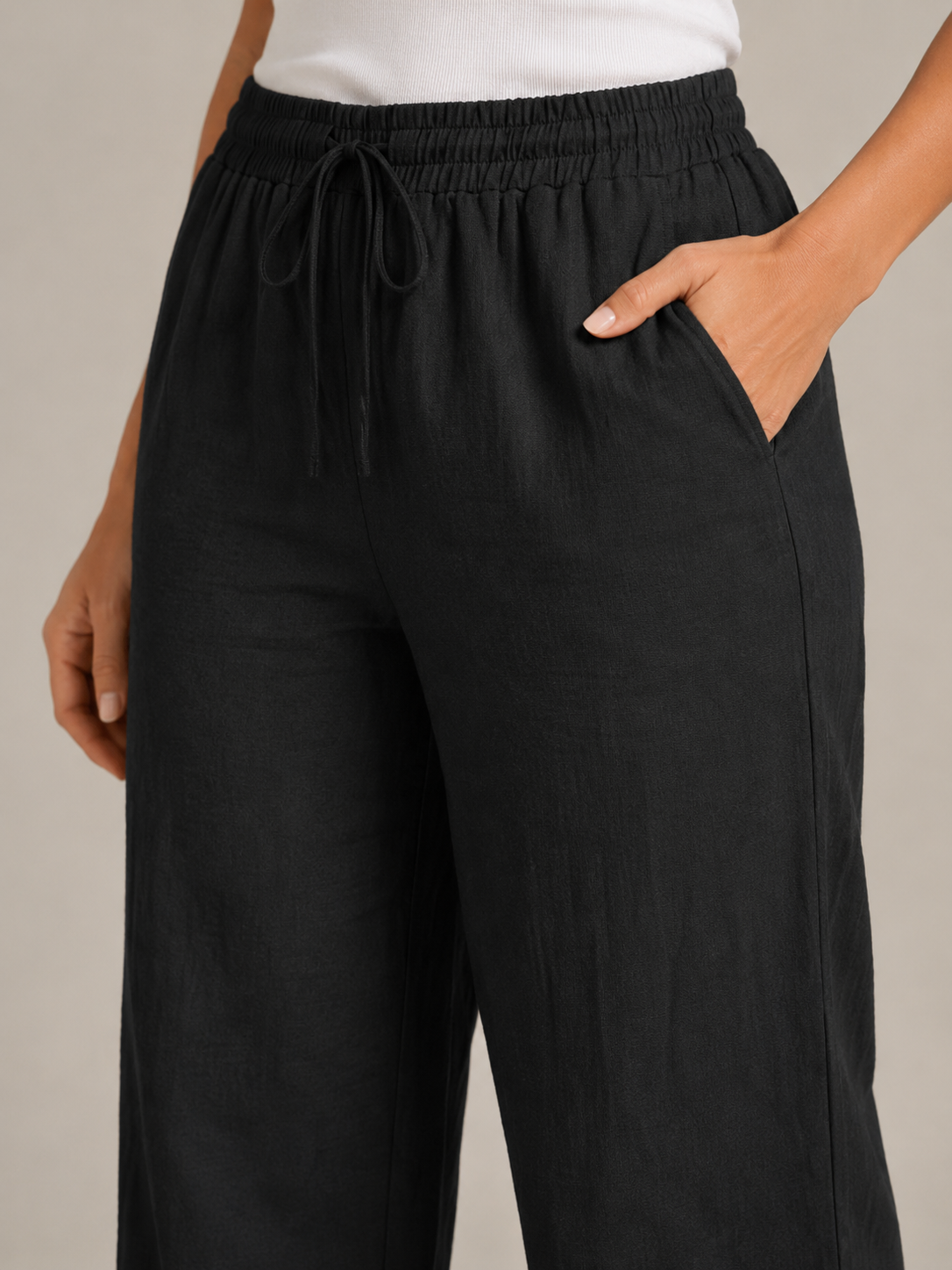 Terenza - Pantalon en mélange coton-lin pour femmes avec taille élastique et poches