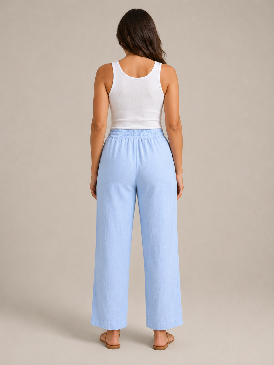 Terenza - Pantalon en mélange coton-lin pour femmes avec taille élastique et poches