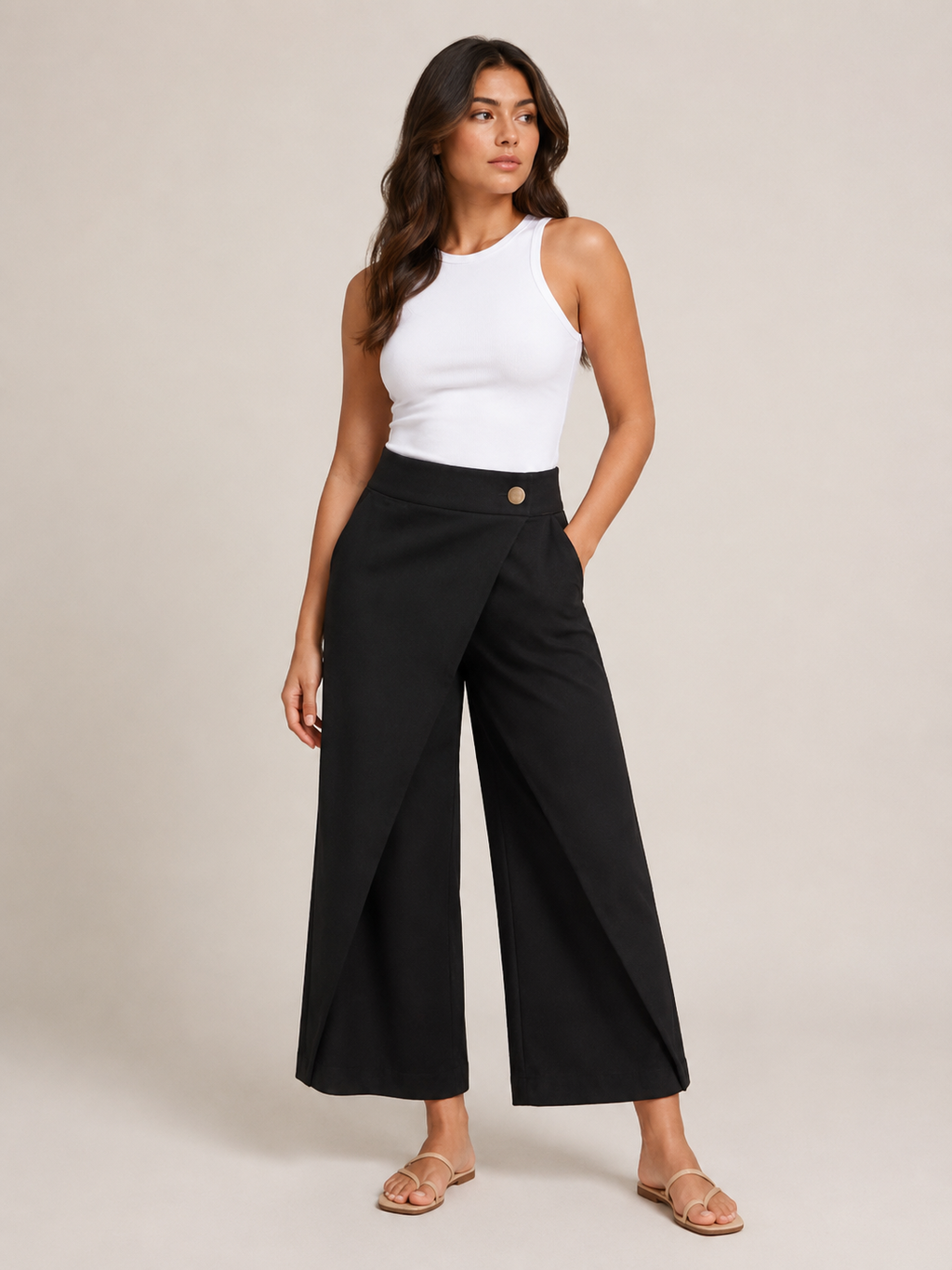 Thyra - Pantalon en coton pour femmes avec taille élastique et jambes droites