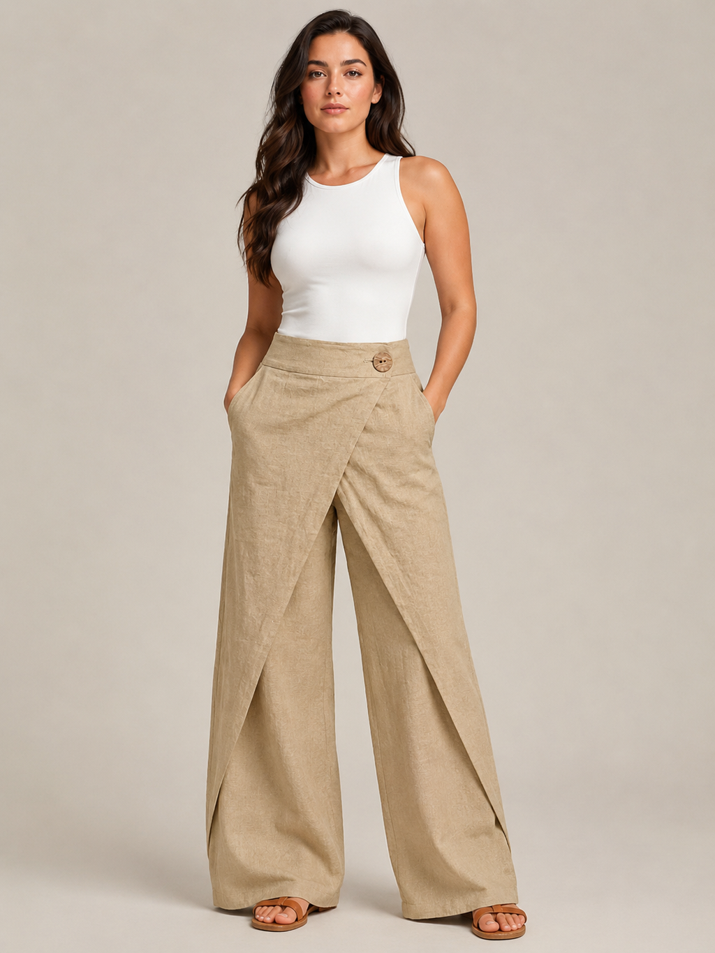 Thyra - Pantalon en coton pour femmes avec taille élastique et jambes droites