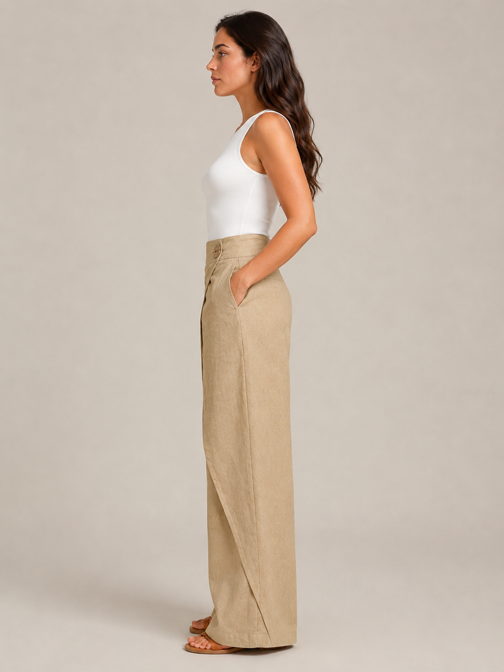 Thyra - Pantalon en coton pour femmes avec taille élastique et jambes droites