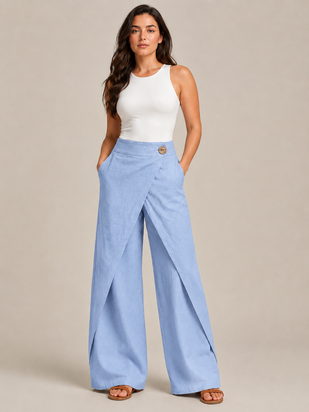 Thyra - Pantalon en coton pour femmes avec taille élastique et jambes droites