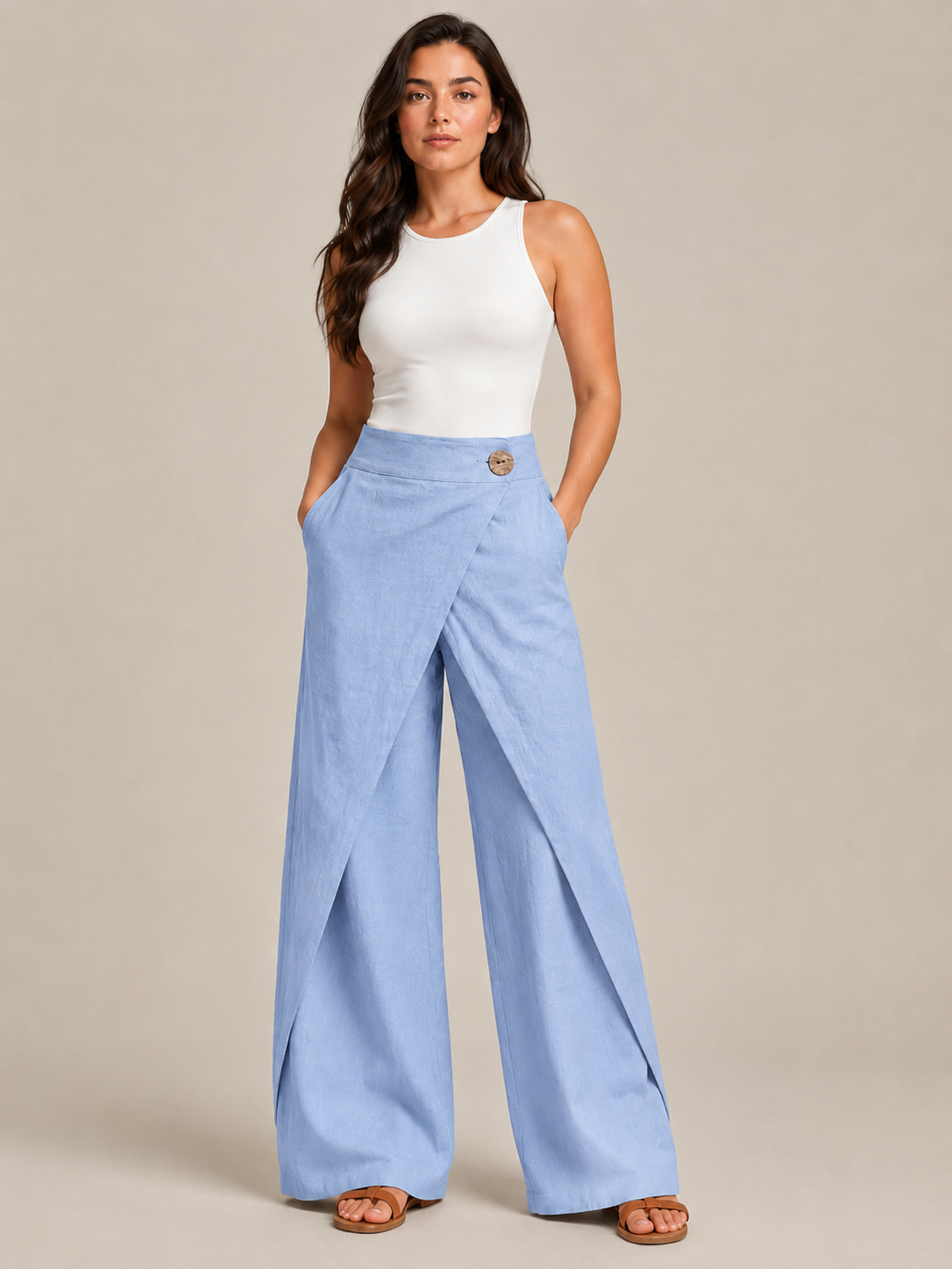 Thyra - Pantalon en coton pour femmes avec taille élastique et jambes droites