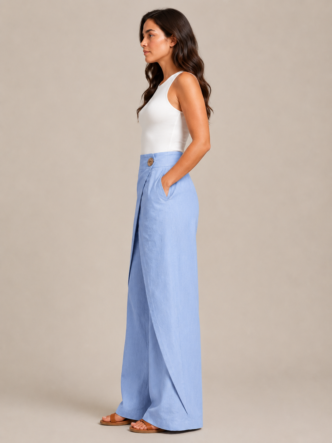 Thyra - Pantalon en coton pour femmes avec taille élastique et jambes droites