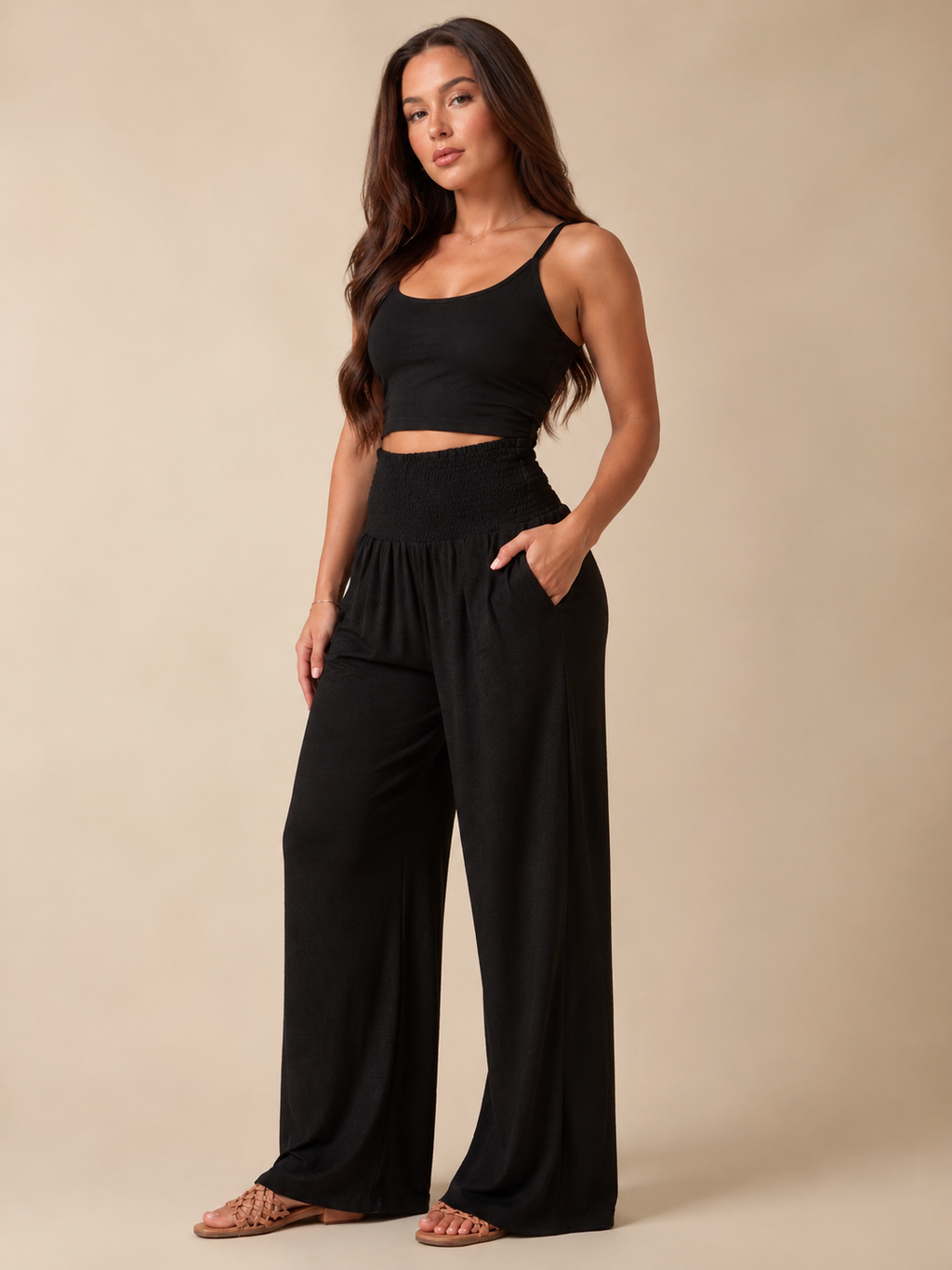 Priscille - Pantalon Femme Taille Haute à Jambes Amples