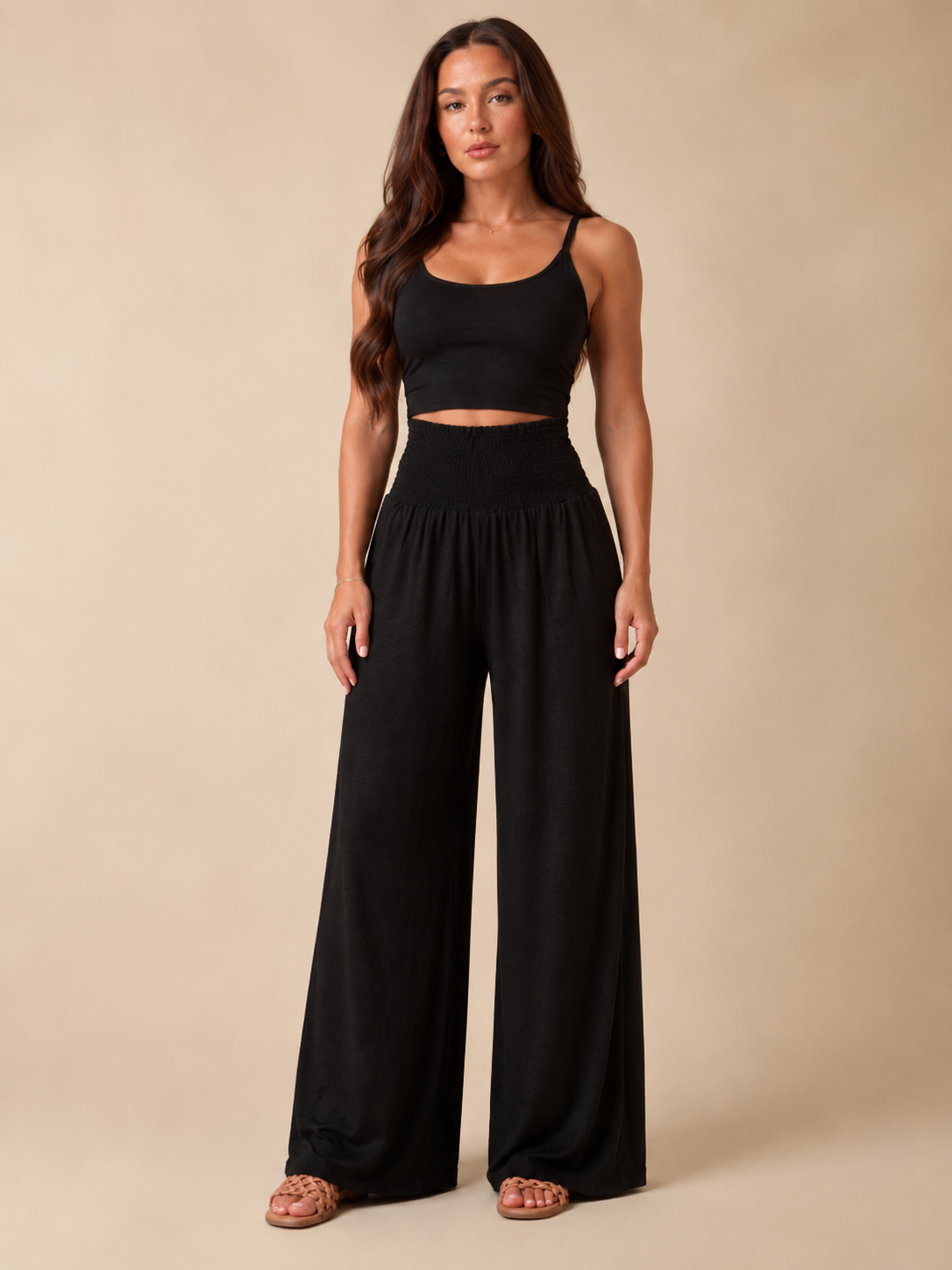 Priscille - Pantalon Femme Taille Haute à Jambes Amples