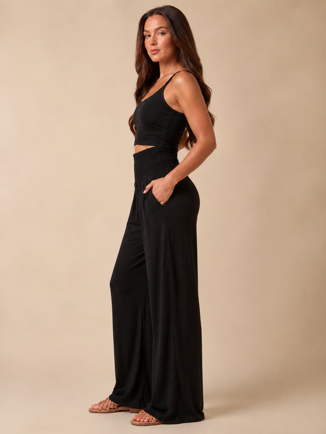 Priscille - Pantalon Femme Taille Haute à Jambes Amples