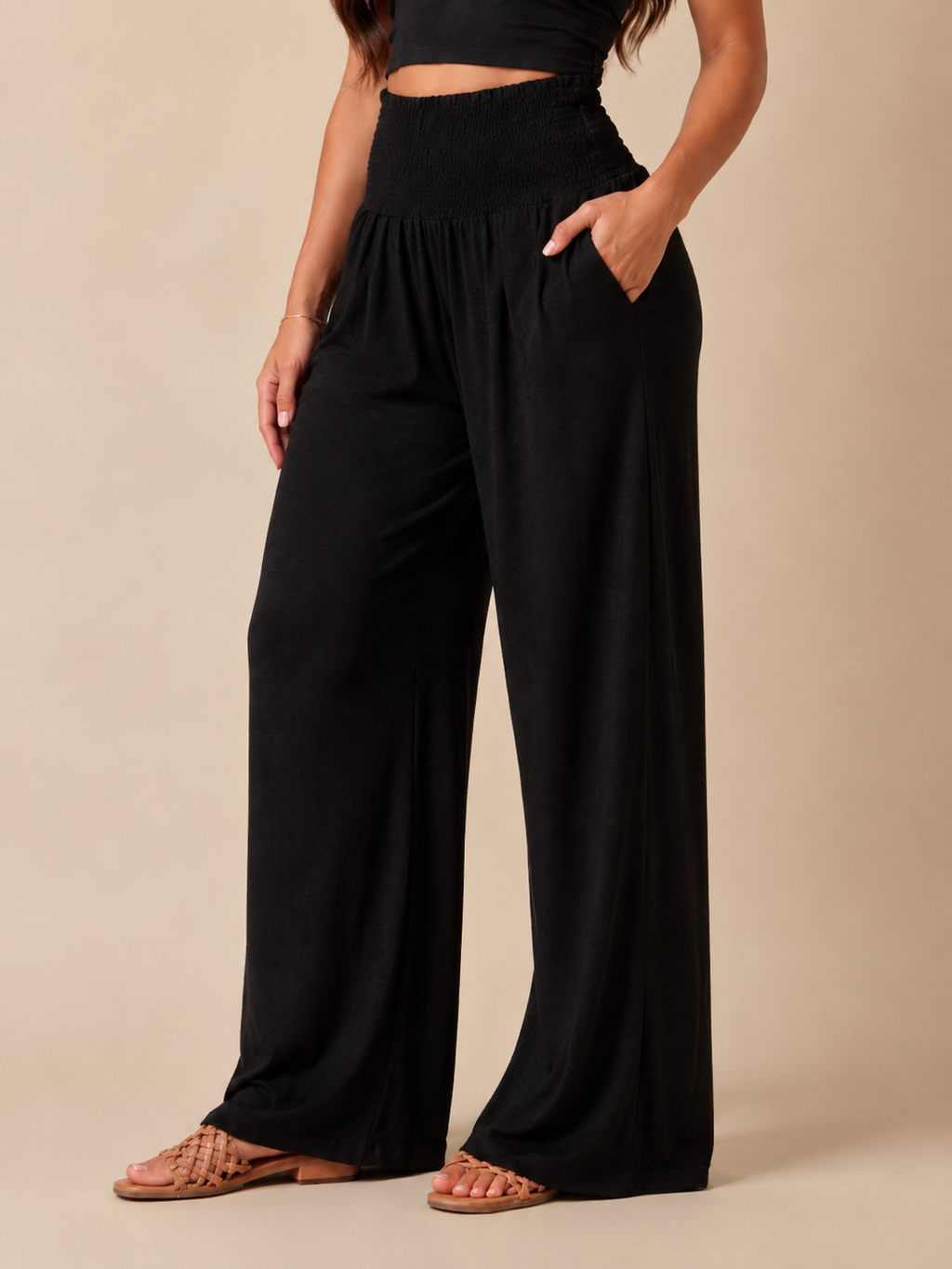 Priscille - Pantalon Femme Taille Haute à Jambes Amples