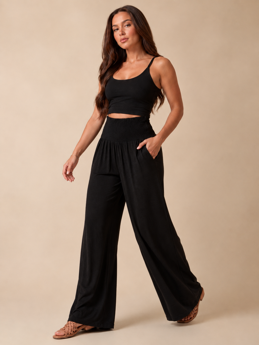 Priscille - Pantalon Femme Taille Haute à Jambes Amples
