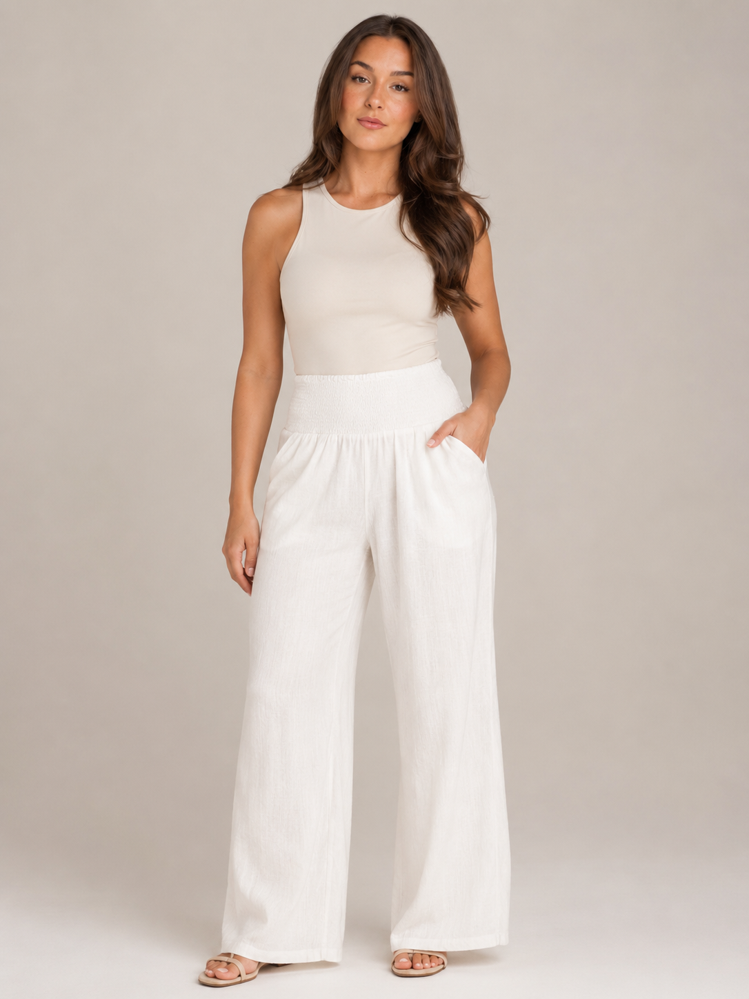Priscille - Pantalon Femme Taille Haute à Jambes Amples