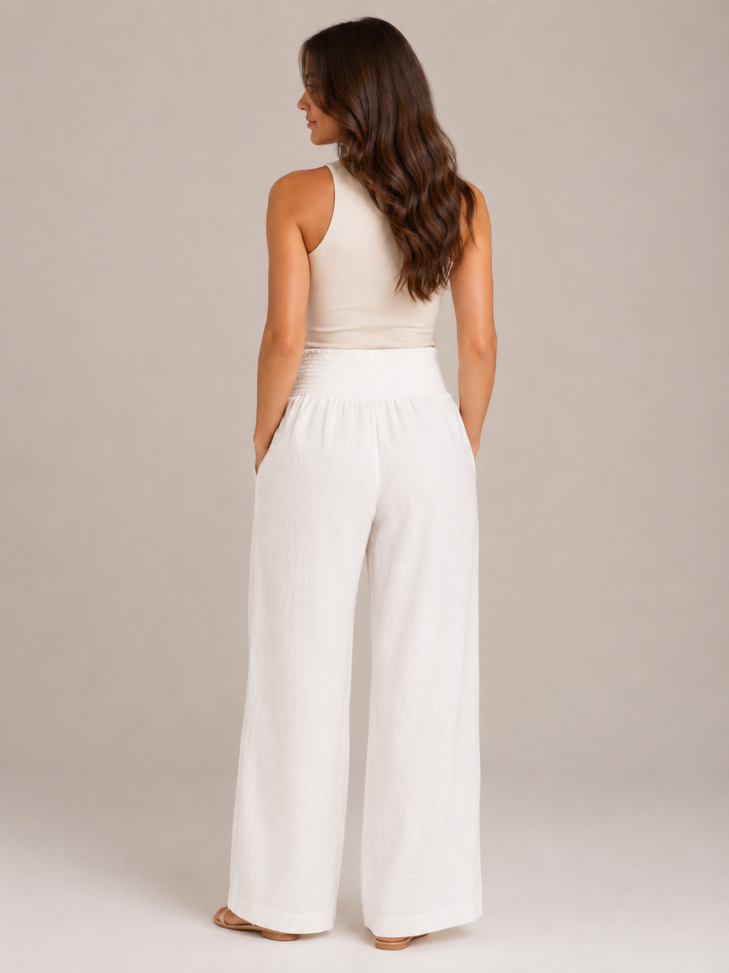 Priscille - Pantalon Femme Taille Haute à Jambes Amples