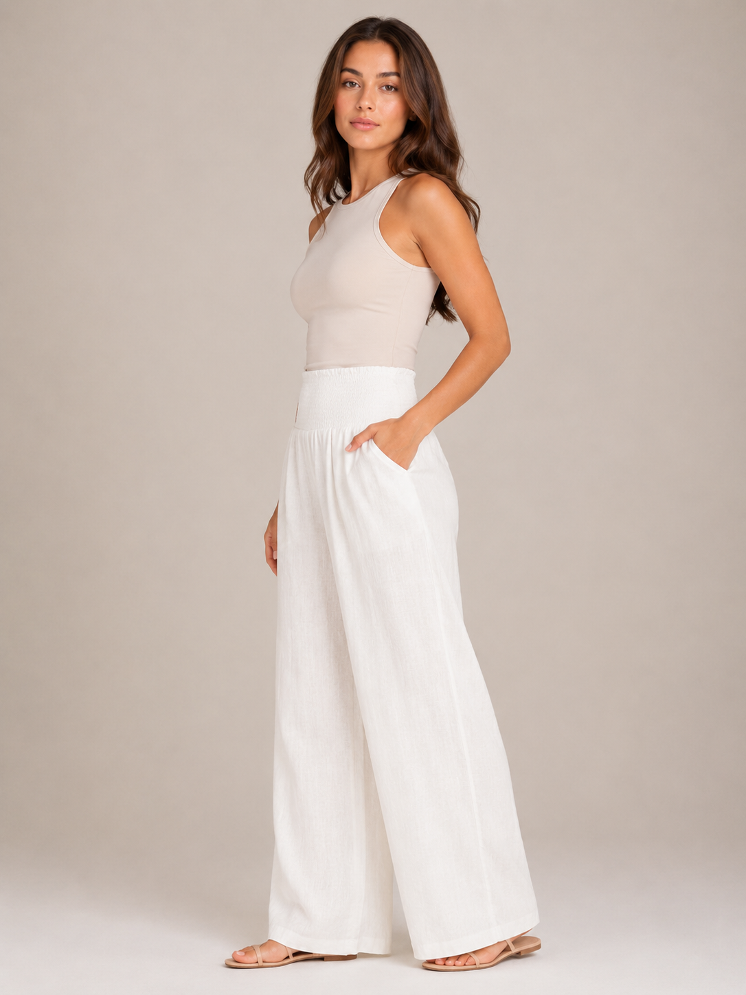 Priscille - Pantalon Femme Taille Haute à Jambes Amples