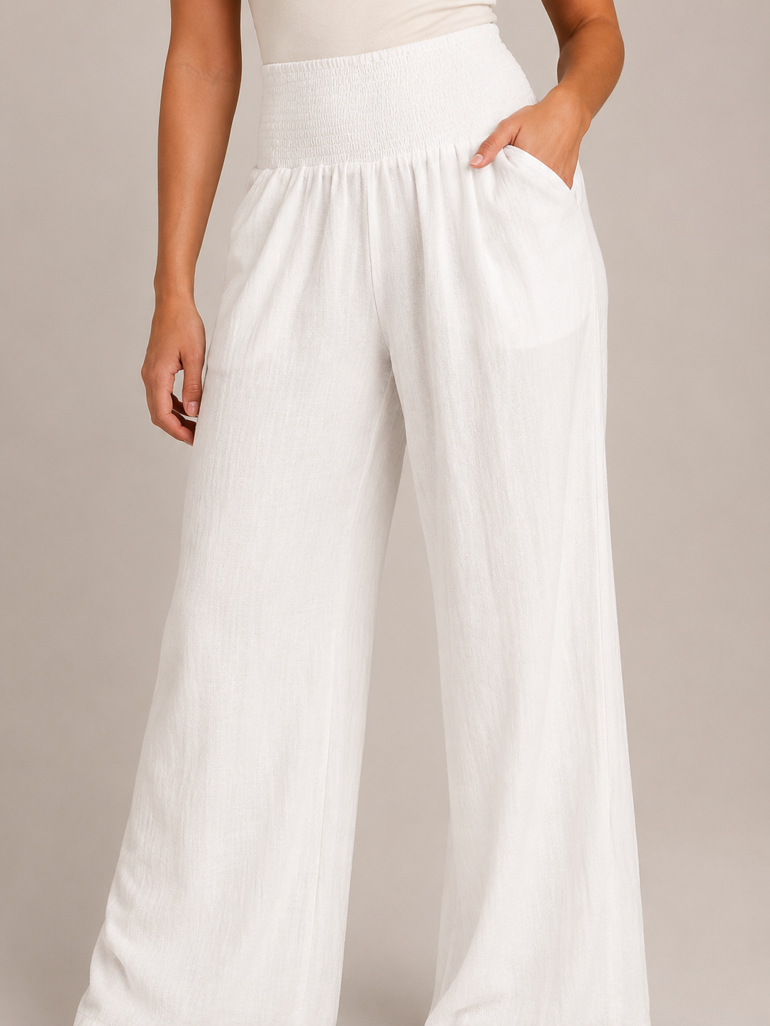 Priscille - Pantalon Femme Taille Haute à Jambes Amples