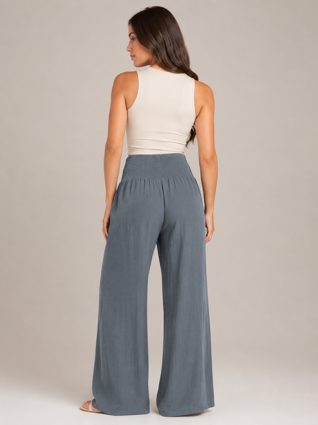 Priscille - Pantalon Femme Taille Haute à Jambes Amples