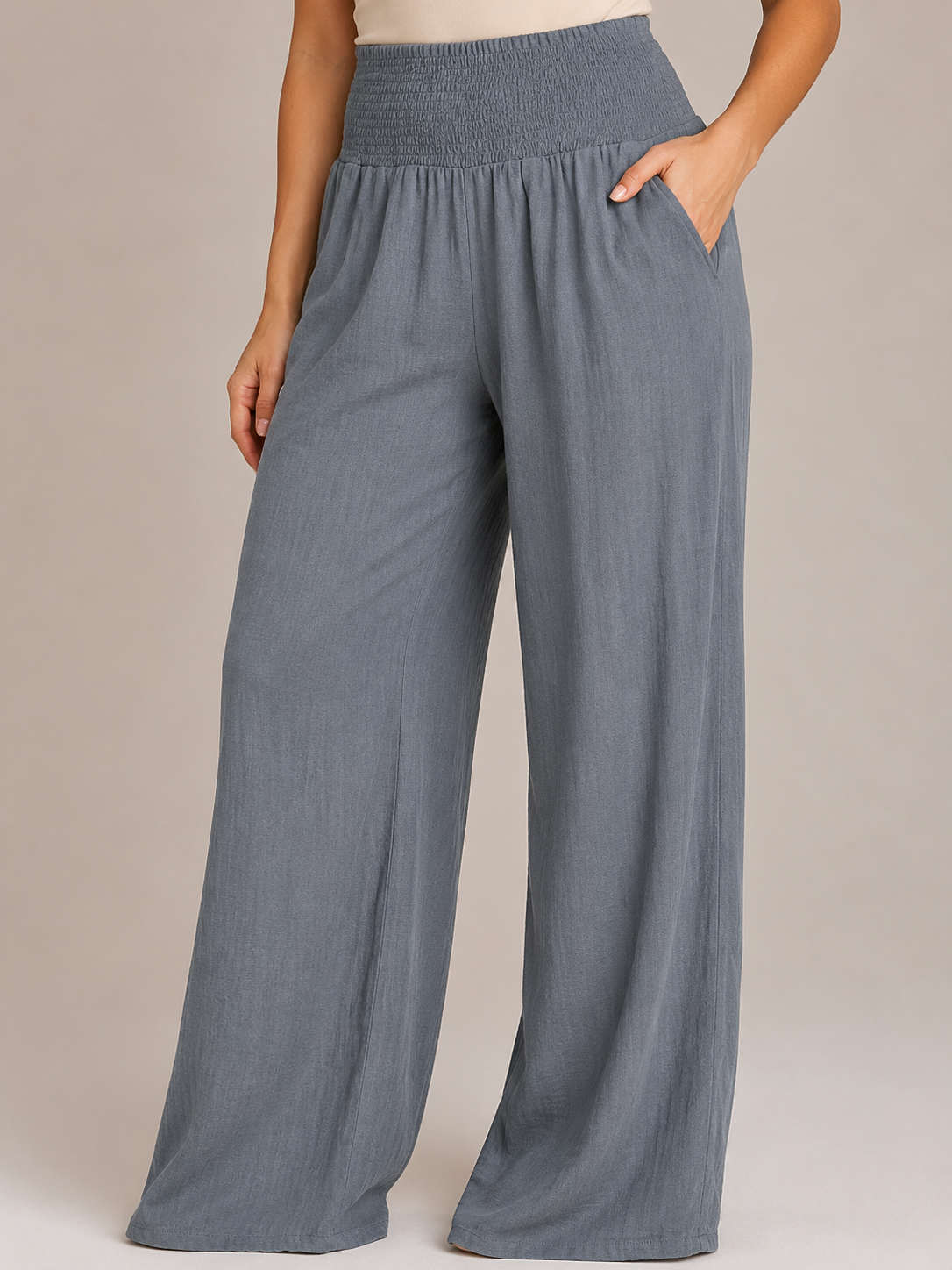 Priscille - Pantalon Femme Taille Haute à Jambes Amples