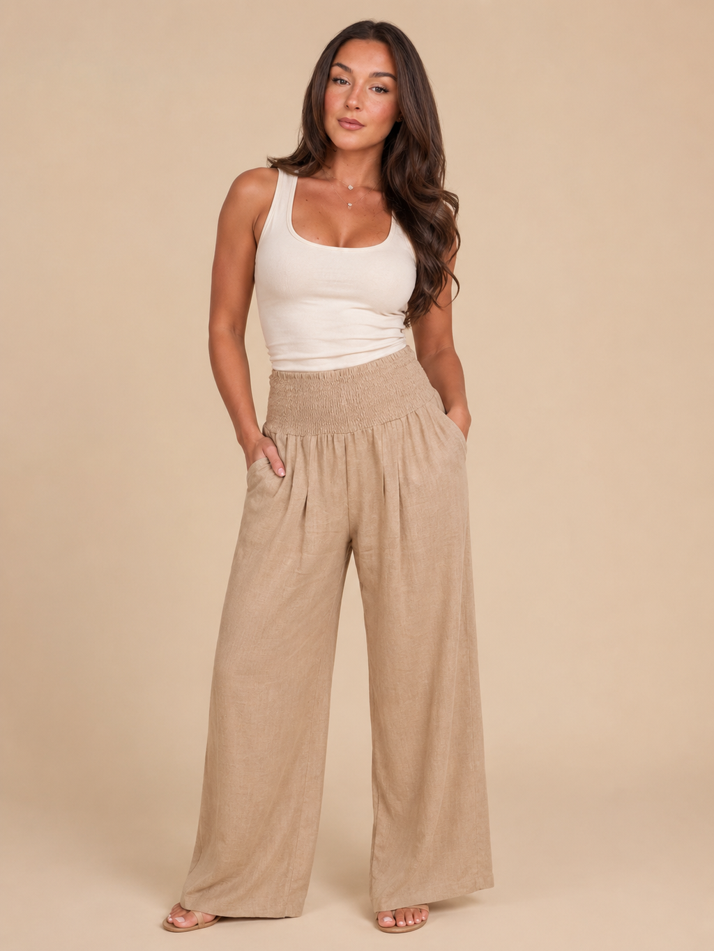 Priscille - Pantalon Femme Taille Haute à Jambes Amples