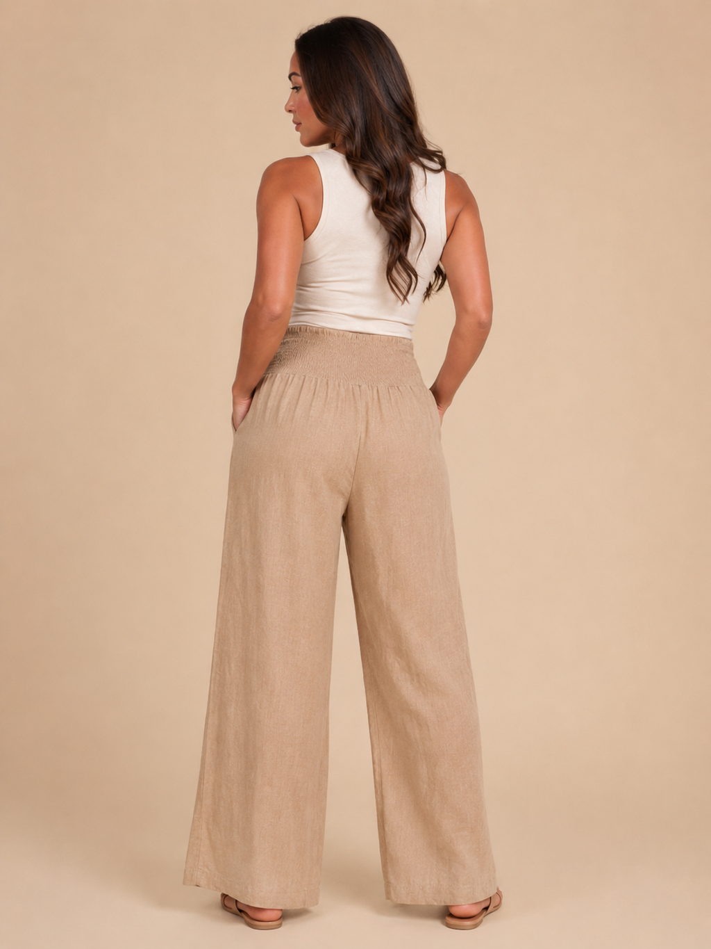 Priscille - Pantalon Femme Taille Haute à Jambes Amples