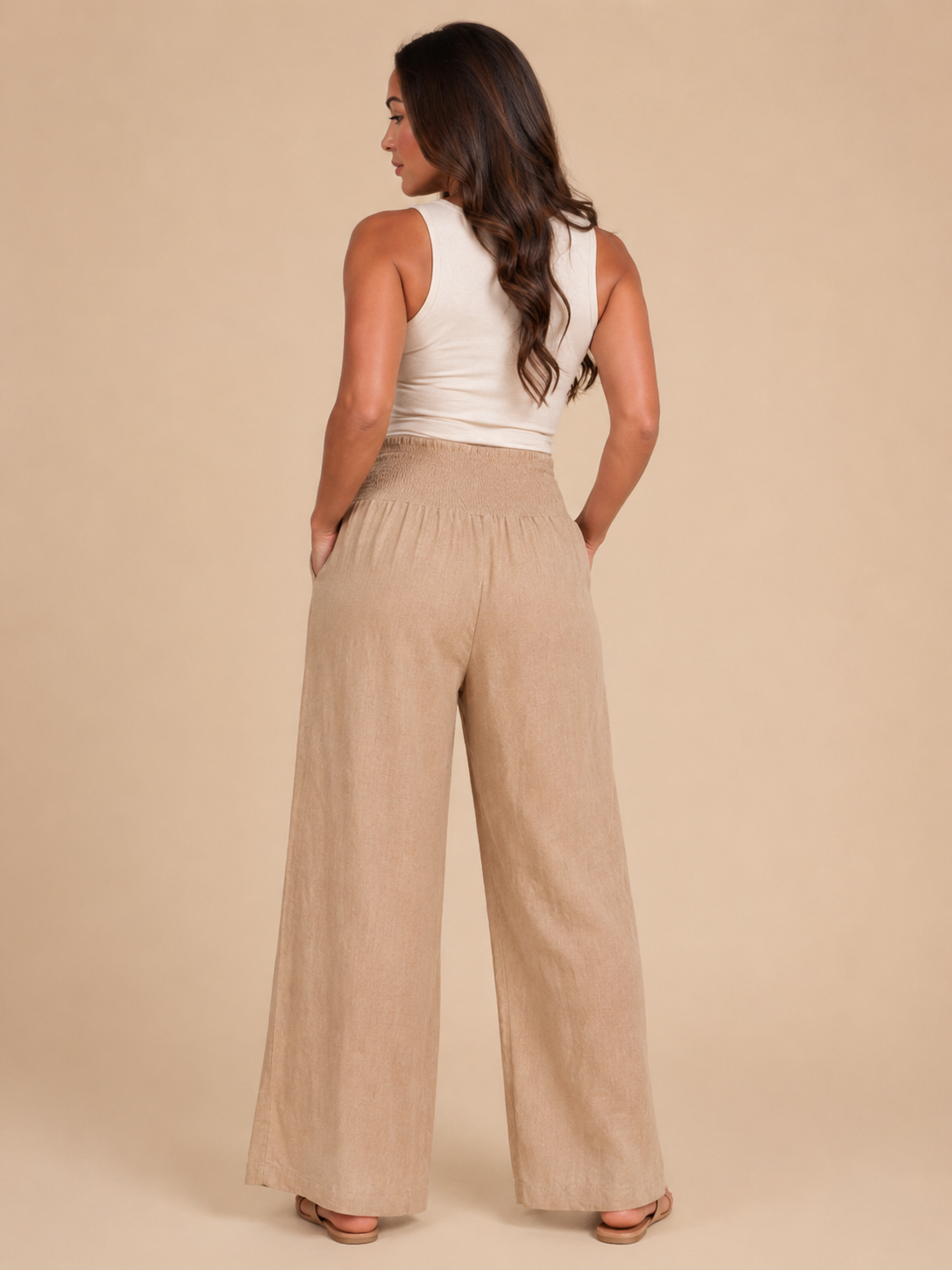 Priscille - Pantalon Femme Taille Haute à Jambes Amples