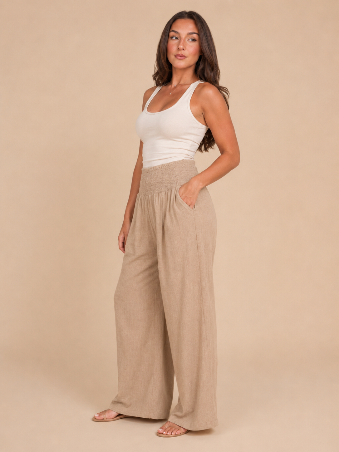 Priscille - Pantalon Femme Taille Haute à Jambes Amples
