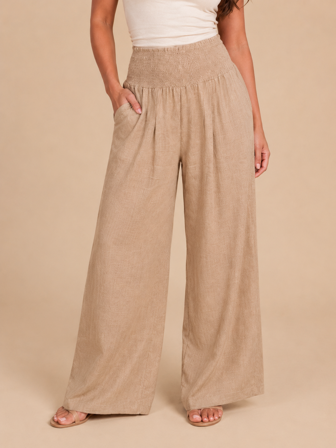 Priscille - Pantalon Femme Taille Haute à Jambes Amples