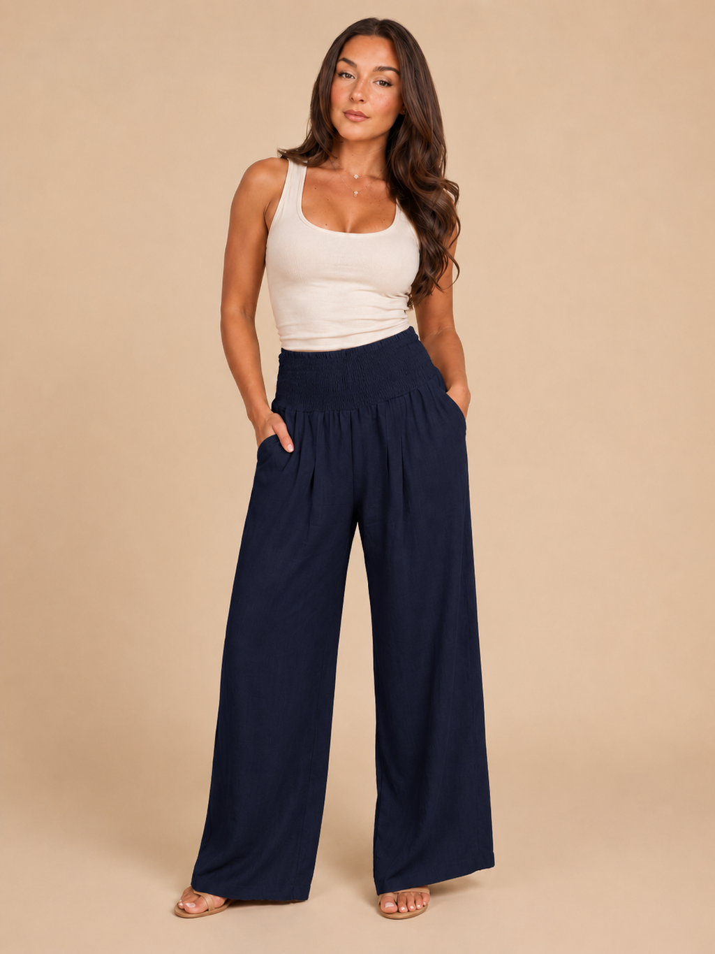 Priscille - Pantalon Femme Taille Haute à Jambes Amples