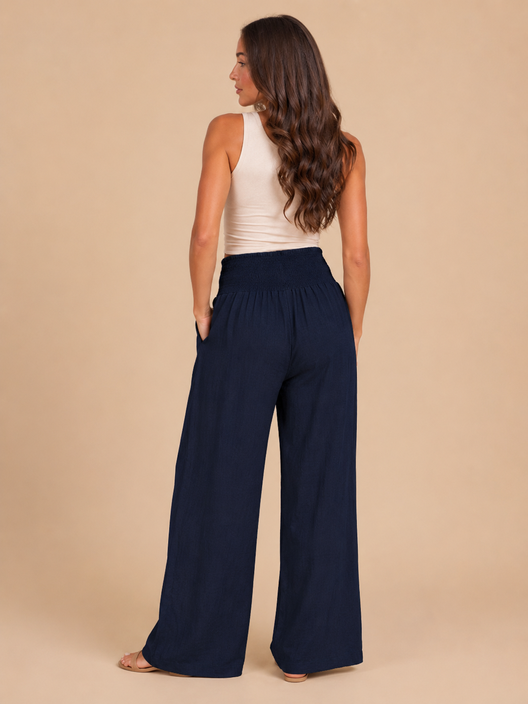 Priscille - Pantalon Femme Taille Haute à Jambes Amples