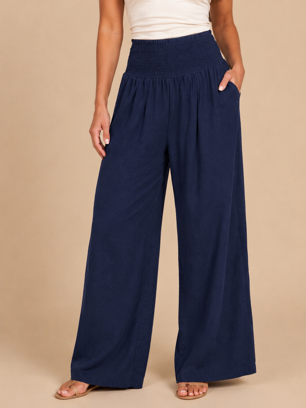 Priscille - Pantalon Femme Taille Haute à Jambes Amples