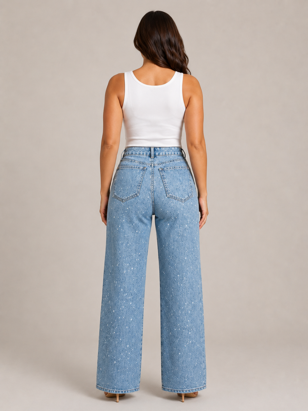 Pernia - Jeans taille haute pour dames avec jambes droites et détails scintillants