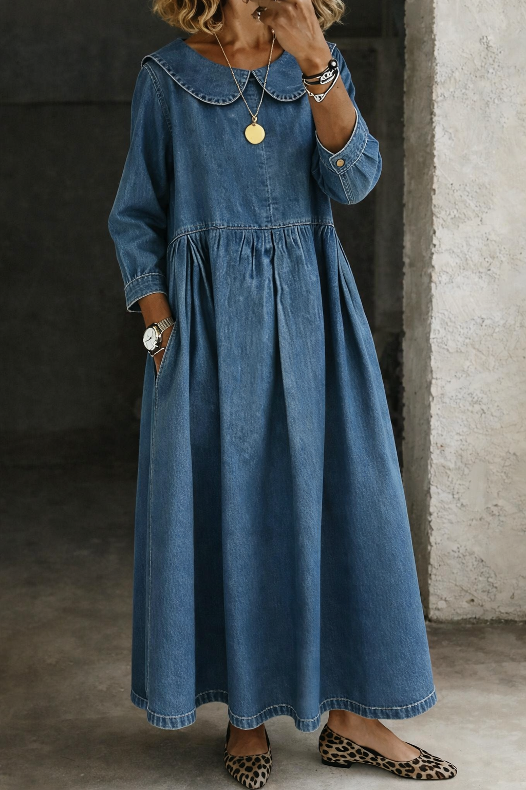 Clara - Denim Dress with Peter Pan Collar
