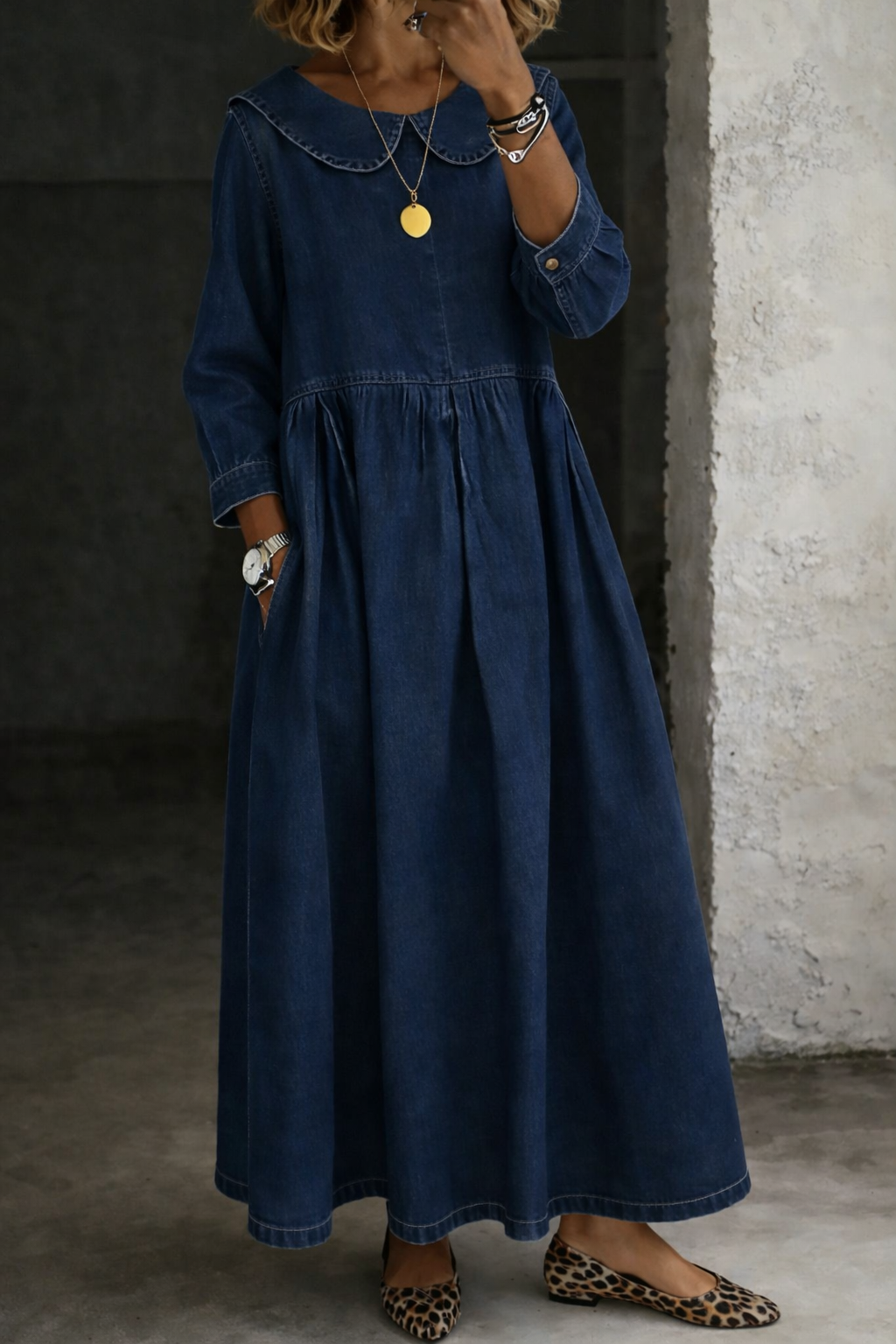 Clara - Denim Dress with Peter Pan Collar