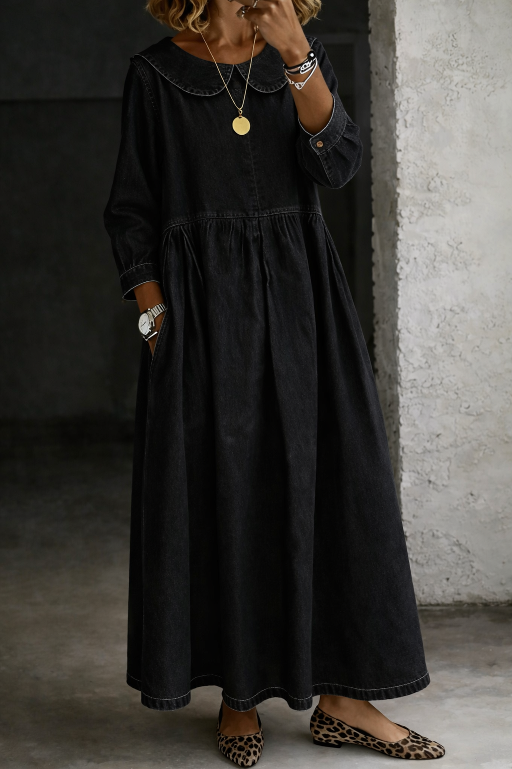Clara - Denim Dress with Peter Pan Collar